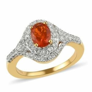 Rare Stunning Crimson Fire Opal Natural White Zircon Halo Ring 1.25ctw S…